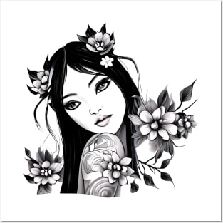 girl tatoo art flowers Posters and Art